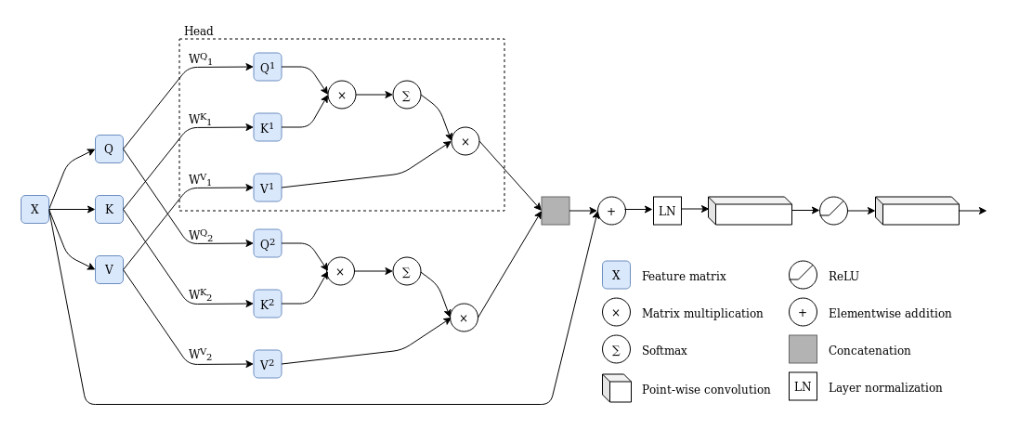 A single multi-head attention layer with two heads